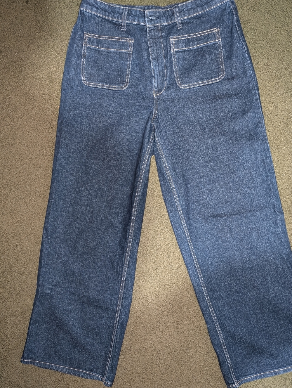 Classic Wide-Leg Dark Blue Denim Jeans